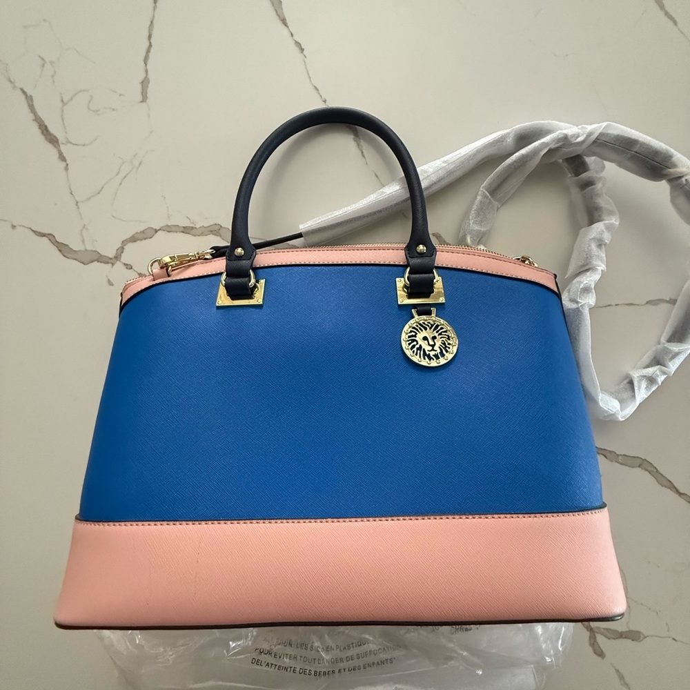 Anne Klein Satchel in Blue and Pink with Modern Elegance